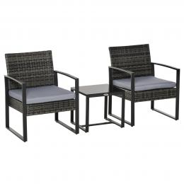 Outsunny Rattan Gartenmöbel Set für 2 Personen Polyrattan Gartenmöbel Set  Balkonmöbel Set mit Kissen Garten Grau