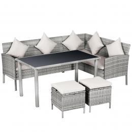 Outsunny Rattan Gartenm&ouml;bel Set Sitzgruppe mit Fu&szlig;hocker aus Metall Grau 134 x 60 x 75 cm, wetterfest & stilvoll f&uuml;r Terrasse   Aosom.de
