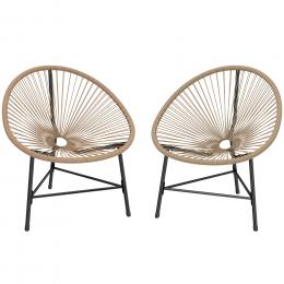 Outsunny Set mit 2 Gartenst&uuml;hlen aus PE-Rattan, Au&szlig;ensessel mit dreieckigem Stahlgestell, f&uuml;r Balkon, Terrasse, bis 120 kg belastbar, natur   Aosom