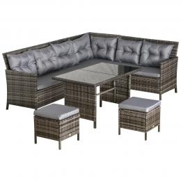 Outsunny Sitzgarnitur für 5 Personen Sitzgruppe Gartenset Sofagarnitur Gartenmöbel Set Lounge, Polyrattan, Grau