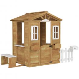 Outsunny Spielhaus f&uuml;r Kinder Gartenhaus aus Holz mit T&uuml;r und Fenstern, Bank, Briefkasten, Zaun, f&uuml;r 3 bis 6 Jahre 205 x 119 x 140 cm Gelb   Aosom