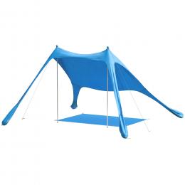 Outsunny Strandzelt f&uuml;r 2-4 Personen, Strandzelt mit Matte und Schaufel, Sonnenschutz UPF50+, Aluminiumstangen und Erdn&auml;gel, Windfest, 200x208x200 cm, Hellblau   Aosom