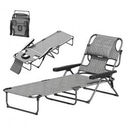 Outsunny Transat Gartenliege faltbar mit 4-fach verstellbarer R&uuml;ckenlehne, Leseloch und Kopfkissen f&uuml;r Garten, Pool, Terrasse 72L x 194B x 31H cm Grau   Aosom