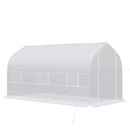 Outsunny Tunnel-Gew&auml;chshaus 4x2x2 m mit aufrollbaren T&uuml;ren und 6 Fenstern, Gew&auml;chshaus f&uuml;r Garten mit Satteldach, Metallrahmen und PE-Abdeckung, f&uuml;r Gem&uuml;se Blumen Obst, Wei&szlig;   Aosom