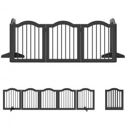 PawHut Absperrgitter Hund Freistehendes Schutzgitter mit F&uuml;&szlig;en 261,5 x 61 cm Hundegitter Klappbar Treppenschutzgitter T&uuml;rschutzgitter Treppengitter f&uuml;r Treppen, T&uuml;ren, K&uuml;che, Flur, 5 Paneelen, Schwarz   Aosom