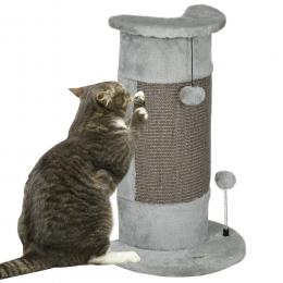 PawHut Ecke Kratzstamm, 58cm Kratzsäule aus Sisal, Kratzbaum für Katzen, kleiner Katzenkratzbaum mit Kratzball, Katzenmöbel für Indoor, Grau