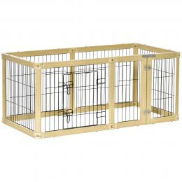 PawHut Freigehege 6 Stücke Schutzgitter DIY-Laufstall Welpenauslauf Freilaufgehege mit Tür für kleine Hunde klappbar Naturholz 420 x 62 cm