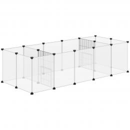 PawHut Freigehege, DIY Kleintiergehege, Meerschweinchen Gehege, Erweiterbarer Auslauf f&uuml;r Kleintiere, mit 18 Platten, Stahl, PP-Harzplatte, Wei&szlig;
