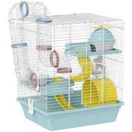 PawHut Hamsterk&auml;fig, 3-Ebenen-Nagerk&auml;fig mit Laufrad, Spieltunnel, Futternapf, H&auml;uschen, Leiter, f&uuml;r Zwerghamster und Rennm&auml;use, 34,5 x 27,5 x 41 cm, blau   Aosom