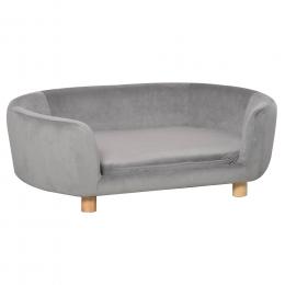 PawHut Haustiersofa Hundesofa Hundebett mit Holländischer Samt Schaumstoff Birke Bein für Katzen Hunde  86 x 55 x 33 cm Hellgrau