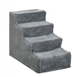 PawHut Haustiertreppe  4-stufige Hunderampe mit abnehmbarem Bezug, Katzentreppe, Spanplatte, Pl&uuml;sch, Grau, 60x35x44cm  Aosom