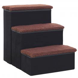 PawHut Haustiertreppe  Faltbare Katzentreppe/Hundetreppe mit 3 Stufen & Stauraum, für Katzen und Hunde, MDF, Schwarz, 40x54x48cm  Aosom.de