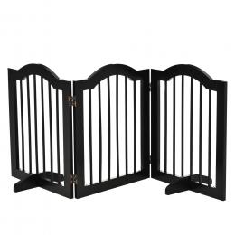 PawHut Hunde Absperrgitter Schutzgitter Hundegitter Konfigurationsgitter 3-teilig mit zwei Stützfüßen stabil faltbar  MDF Schwarz 154,5x29,5x61cm