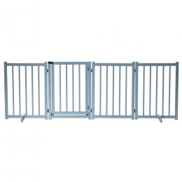 PawHut Hunde-Faltgitter für kleine/mittlere Hunde mit 4 Holzpaneelen und Schloss, 237,5x36x80 cm, Grau   Aosom