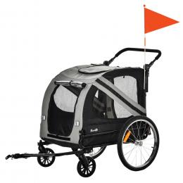 PawHut Hundeanh&auml;nger & Hundebuggy  2-in-1 Hundefahrradanh&auml;nger mit Reflektoren, f&uuml;r Mittelgro&szlig;e Hunde bis 20 kg, Oxford-Gewebe, Grau  Aosom