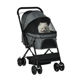 PawHut Hundebuggy  Eleganter Hundewagen für kleine Hunde & Katzen, Pet Stroller, Katzenbuggy, Oxford, Dunkelgrau, 76,5x52x95cm  Aosom.de