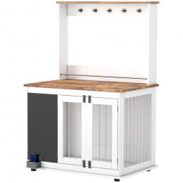 PawHut Hundekäfig für Zuhause, Hundebox mit 3 Türen, Aufbewahrungsregal für Spielzeug, Hundehaus mit Haken, Schreibtafel, Radiergummi, für große Hunde, Weiß   Aosom