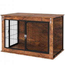 PawHut Hundekäfig Möbel, Hundebox mit 2 verschließbaren Türen, Beistelltisch für Zuhause, Hundehaus für große Hunde unter 30 kg, Stahl, 98 x 60 x 65,5 cm, Rustikales Braun   Aosom