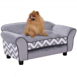 PawHut Hundesofa  Haustiersofa mit Kissen, erhöhte Füße, Waschbar, Samt, Grau, 73,5x41x33cm  Aosom.de