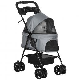 PawHut Hundewagen Hundebuggy mit Klappfunktion Pet Stroller für kleine Hunde und Katzen Haustierwagen Katzenbuggy Oxford Grau 67 x 45 x 96 cm