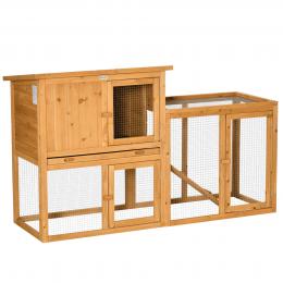PawHut Kaninchenstall Kleintierstall 141 x 60 x 86 cm mit herausnehmbarer Bodenwanne und Rampe Outdoor Indoor Tannenholz Orange