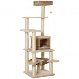 PawHut Kratzbaum Rattan, H174 cm, XXL Katzenbaum mit Katzenbox, Sitzplattformen, Katzenhöhle, Sisal, Beige+Braun  Aosom