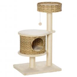 PawHut Kratzbaum Rattan mit Katzenh&ouml;hle und Ballspielzeug, Katzenbaum f&uuml;r kleine Katzen, Natur und Beige   Aosom.de