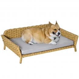 PawHut Rattan Hundesofa  Wetterbeständiges Hundebett mit Kissen, Gelb, 84x53x25cm, für kleine & mittelgroße Hunde  Aosom.de
