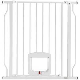 PawHut Treppenschutzgitter T&uuml;rschutzgitter mit Katzenklappe Absperrgitter ohne Bohren 75-85 cm Schutzgitter aus Stahl f&uuml;r Hunde, Haustiere Treppen, T&uuml;r, Wei&szlig;   Aosom