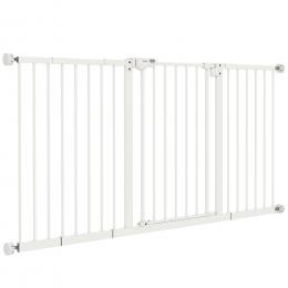 PawHut Türschutzgitter Hunde Absperrgitter Haustier 74-147,5cm Hundegitter 3 Verlängerungen treppenschutzgitter ohne Bohren Metall Weiß   Aosom