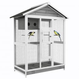 PawHut Vogelkäfig Wellensittichkäfig mit 4 Sitzstangen, Vogelbauer mit Ausziehbarer Bodenwanne, Vogelhaus für Kanarienvögel, Tanne, 112 x 68 x 154 cm