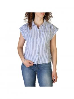 Pepe Jeans Damen Bluse Iris Wei&szlig; Baumwolle-Leinen Streifen, Gr&ouml;&szlig;e L