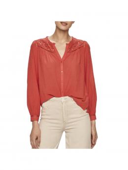 Pepe Jeans Damenbluse Rot V-Ausschnitt Langarm, Gr&ouml;&szlig;e XS