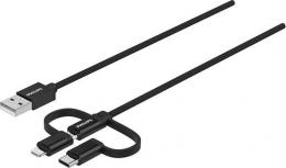 Philips Ladekabel - 3-in-1: Micro-USB, USB-C und Lightning - 1,2 Meter - Schwarz