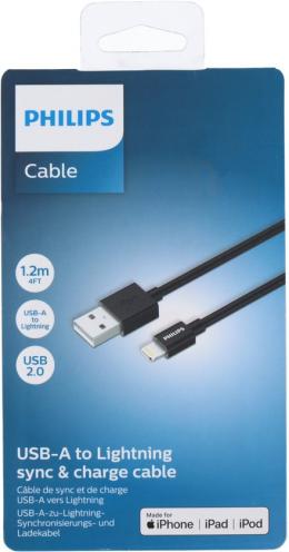 PHILIPS - USB-A zu Lightning Kabel - DLC3104V/03 - 1.2 Meter Kabel - Laden und Synchronisieren - Ersatz Apple Lightning Kabel - Schwarz