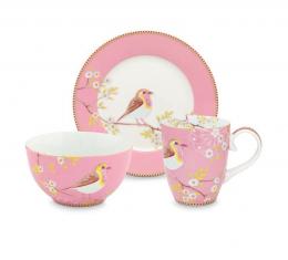 Pip Studio Early Bird Frühstücks-Set 3-teilig - Pink - Schale - Teller & Becher