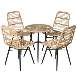 Polyrattan Gartenm&ouml;bel Set Essgruppe mit Esstisch & 4 St&uuml;hlen, inkl. Beistelltisch, wetterfestes Metall, f&uuml;r Terrasse & Balkon   Aosom.de