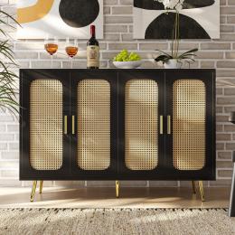 Rattanschrank, multifunktional, Aufbewahrungsschrank, stabil und langlebig, bis 50 kg, Kippsichere Vorrichtung, 120 × 30 × 89 cm，Schwarz