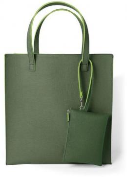 Remember Moos Tasche mit Pouch - grün - Tasche 34x35,5x11,5 cm - Pouch 16,5x12 cm