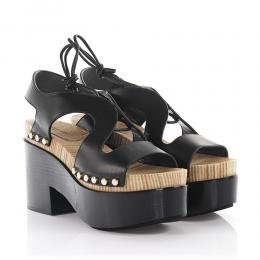 Sandalen Clogs Plateau Leder schwarz Nieten