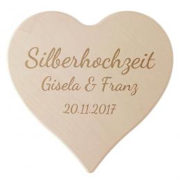 Schneidebrett aus Holz mit Gravur zur Silbernen Hochzeit Größe: 24 x 24 x 1,4 cm