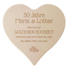 Schneidebrett mit Gravur als Geschenk zur Goldenen Hochzeit Größe: 24 x 24 cm