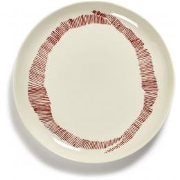 Serax Feast by Ottolenghi Speiseteller 2er Set - weiß swirl-stripes rot - 2 Teller à ø 22,5 cm - Höhe 2 cm