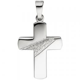 SIGO Anhänger Kreuz 925 Silber gehämmert diamantiert Kreuzanhänger Silberkreuz