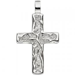 SIGO Anhänger Kreuz 925 Sterling Silber gehämmert Kreuzanhänger Silberkreuz