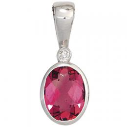 SIGO Anhänger oval 585 Gold Weißgold 1 rosa Turmalin 1 Diamant 0,01ct.