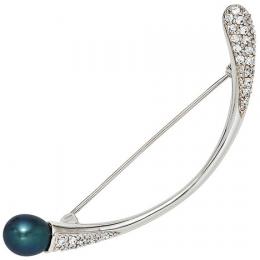 SIGO Brosche 925 Sterling Silber rhodiniert mit Zirkonia Silberbrosche Perlenbrosche