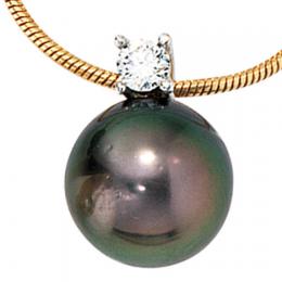 SIGO Collier Kette mit Anh&auml;nger 585 Gold 1 Tahiti Perle 1 Diamant Brilllant 42 cm