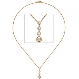 SIGO Collier Kette mit Anhänger 585 Gold Rotgold 4 Diamanten Brillanten 44 cm