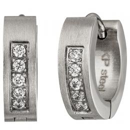 SIGO Creolen Edelstahl matt 10 Zirkonia Ohrringe